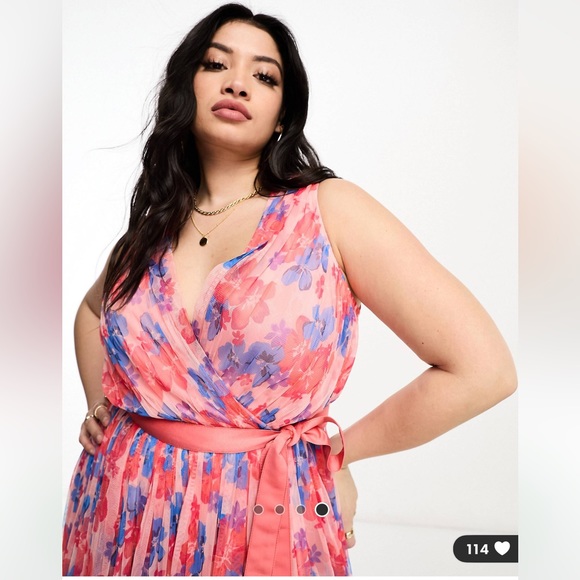 Anaya Plus wrap front tulle maxi dress in multi floral - Picture 4 of 8